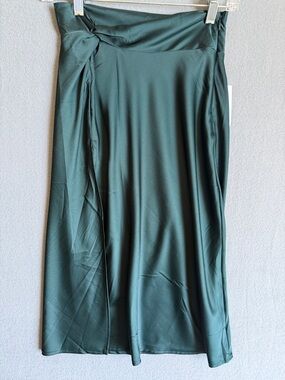 Forever 21 Deep Teal Satin Midi Skirt with Twist Detail